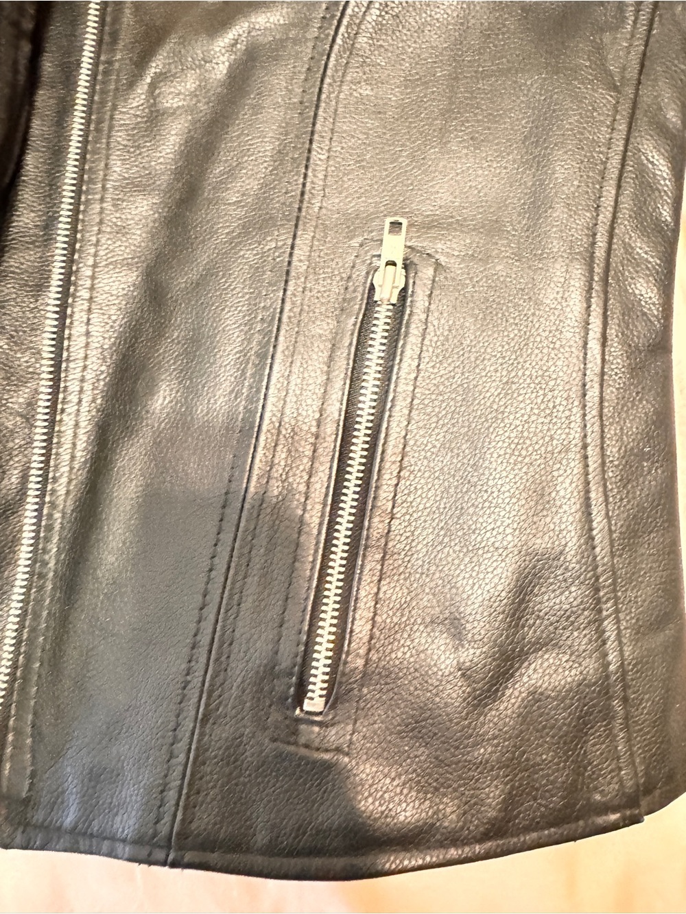Black Leather Zip Front Biker Vest with Orange Lining - Picture 3 of 5